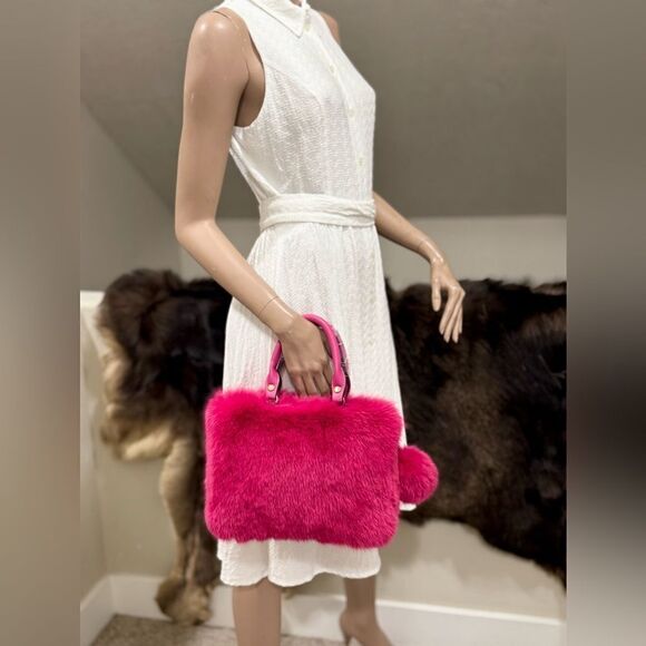 One of a kind! Luxury Dyed Real Fox Fur Leather Handle Satchel - Picture 7 of 15